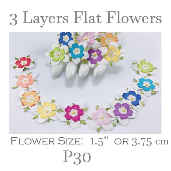 3 Layers Flat Flowers - White with Mixed Color Center - P30